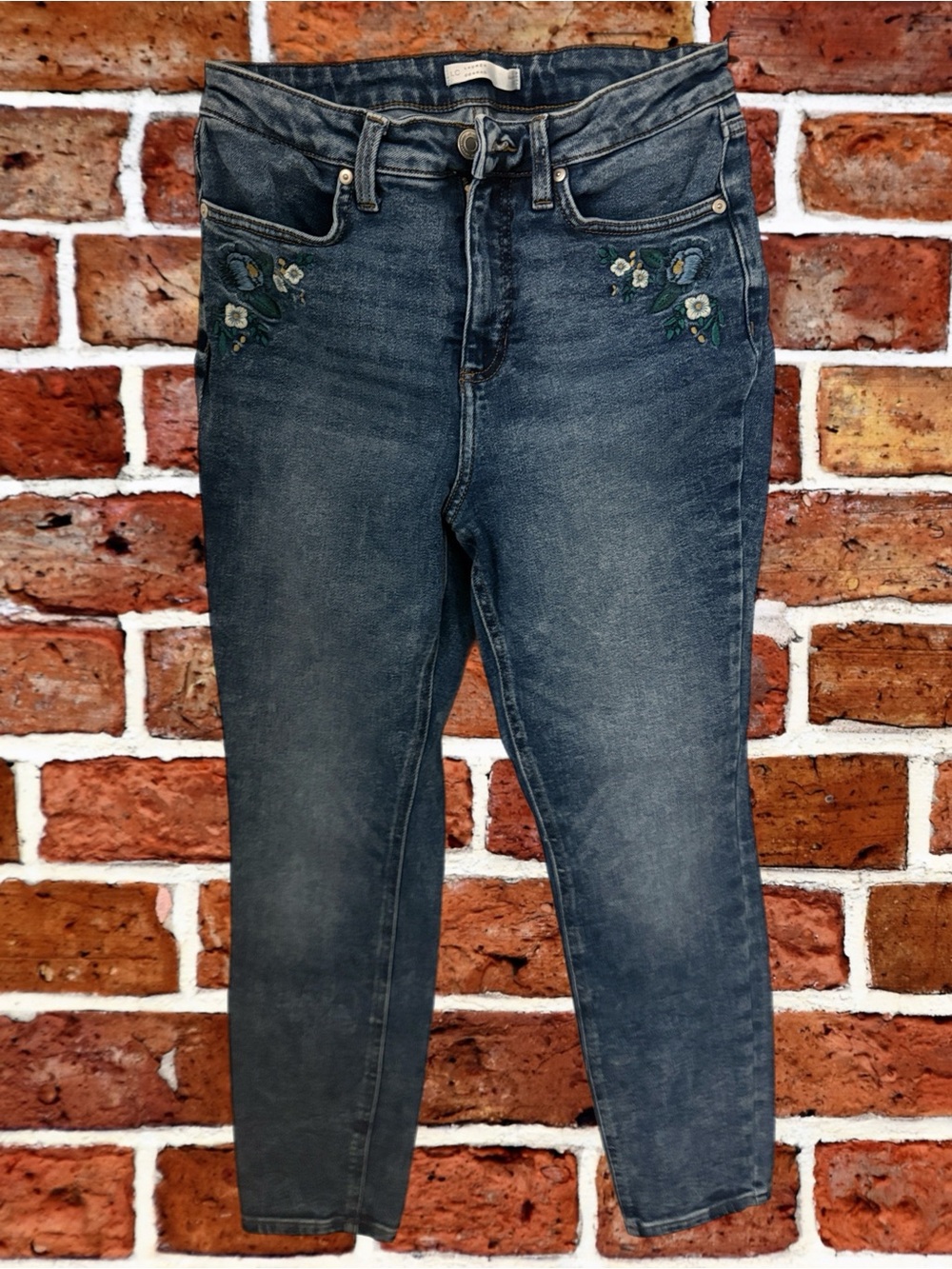 LC Lauren Conrad Dark Blue Skinny Jeans with Floral Pocket Embroidery